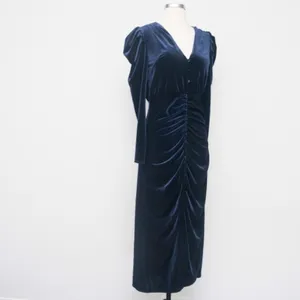 YUMI‎ KIM. New! Puff Sleeve Blue Velvet Midi Dress. thumbnail 9