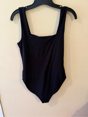 Old Navy Black Square Neck One-Piece Bodysuit NEVER WORN thumbnail 3