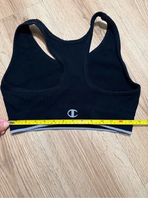 Champion Womens Seamless Sports Bra S Black Gray Chevron Racerback Logo Crop thumbnail 3