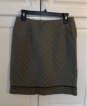Judith Auburn Original Metallic Gold Polka Dot Pencil Skirt Pleated Hem Green M thumbnail 1