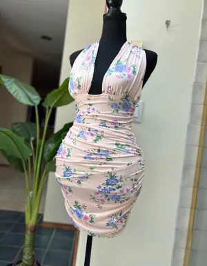 ZARA Pink Floral Halter Mini Dress thumbnail 4