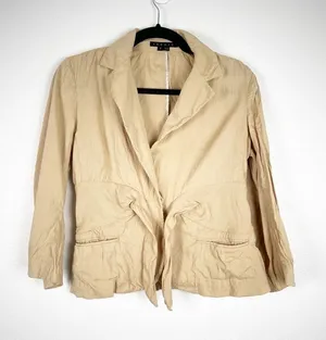 Theory Tan Linen Blend Tie Front Blazer Jacket Womens 2 Short‎ Peak Lapel thumbnail 1