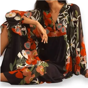FARM RIO Long Sleeve V-neck‎ Floral Maxi Dress size Small thumbnail 6