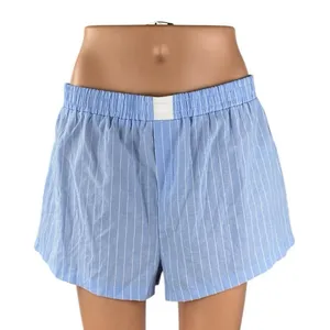 NEW Edikted Women Blue Stripe High Rise Elastic Waist Lounge Boxer Mini Shorts L thumbnail 1