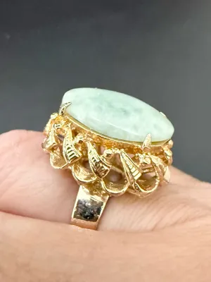 Vintage Gold-plated Jade Jadeite Stone Cabochon Cocktail Ring Size 6 thumbnail 3