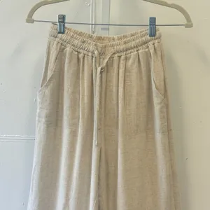 HERSY Beige Linen Blend Wide Leg Drawstring Pants HSET0008 Small Summer Relaxed thumbnail 3