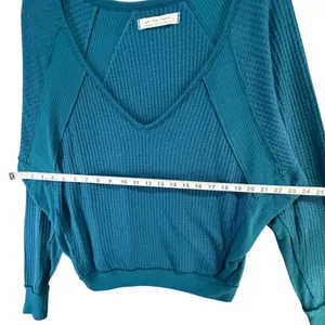 Free People We The Free Santa Clara Thermal Top XS Blue Waffle Knit Relaxed Boho thumbnail 6