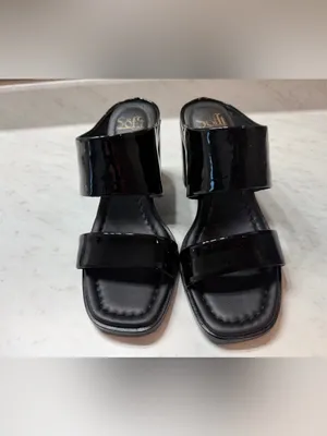 Sofft Sheila Womens 9M Black Patent Leather Block Heel Slide Sandals Square Toe thumbnail 2