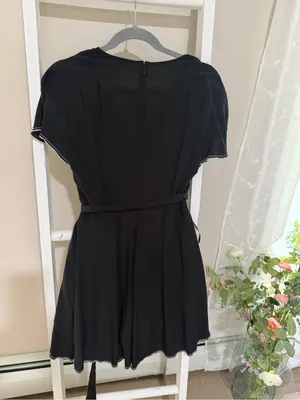 Diane Von Furstenberg Black Wrap Mini Romper with White Piping thumbnail 8