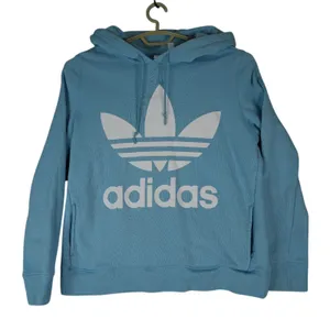Adidas Hoodie Womens Medium Originals Trefoil Sweatshirt Retro Blue‎ White thumbnail 1