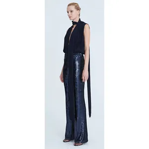 Halston VERONICA SEQUIN PANT Navy Size 0 All Over Sequin Cocktail Party $445 thumbnail 2