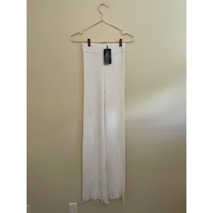 Lioness Anderson‎ Pants Size 4 White Ribbed Chewed Hem Elastic Waist thumbnail 3
