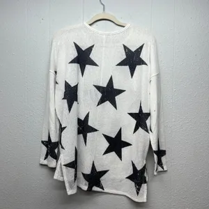 Altar'd State Star Print Knit Sweater Womens Small Stretch Oversized Patriotic thumbnail 9