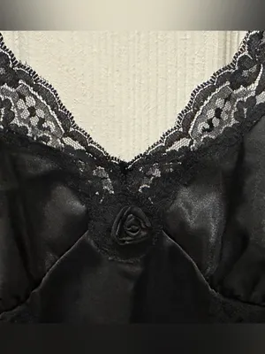 Vintage Fredericks of Hollywood black satin sheer mesh chemise slip dress size M thumbnail 10