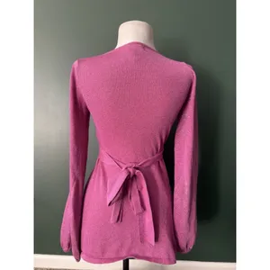 Vintage Y2K MKM Designs Pink Magenta Shimmer Long Sleeve Babydoll Top Sz Medium thumbnail 5