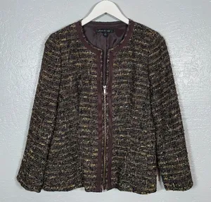 LAFAYETTE 148 Women 6 Brown Tweed Zip Up Blazer Suit Jacket Business Career thumbnail 1