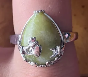 Natural Connemara Marble Sterling Silver Claddagh Ring Size 9 thumbnail 1