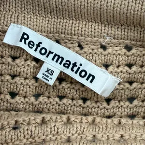 Reformation XS‎ Tan Organic Cotton Open Knit Crochet Midi Skirt Pointelle Camel thumbnail 2