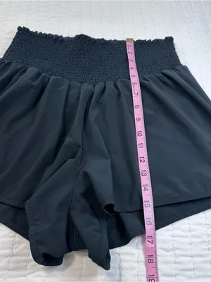 Offline By Aerie Black Smocked Waistband Running Athletic High Waist Shorts thumbnail 3