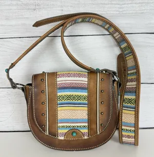 Tony Lama Woven Accent Colorful SaddleBag Leather Southwestern Crossbody‎ Purse thumbnail 1
