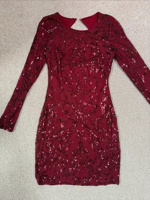 by & by Sequin Long Sleeve Dress Red thumbnail 1