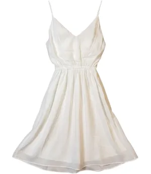 Krisa Mini Dress Womens Medium White New V-Neck Spaghetti Strap‎ Gathered Waist thumbnail 1