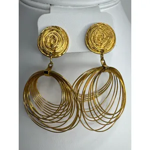 Vintage 1980s–1990s Couture Gold Tone Wire Chandelier Statement Earrings thumbnail 7