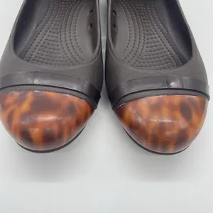 Crocs Womens 9 Shoes Ballarina‎ Flat Brown Tortoiseshell Cap Toe Marble Slip-On thumbnail 8