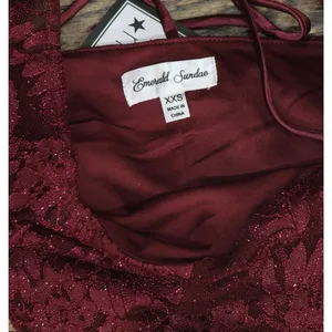 NWT Emerald Sundae Glitter Lace Bodycon Open Back Mini Dress Dark Red 2XS thumbnail 7