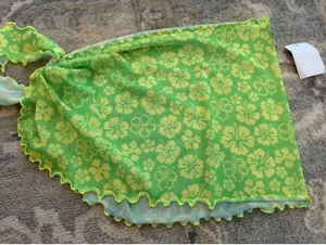 Kulani Kinis Mini Mesh Sarong - Lime Green Floral Cover-up Sarong Sz S NWT thumbnail 1