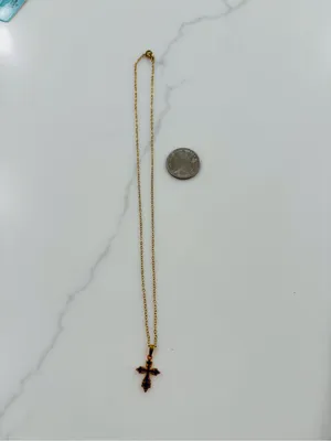 Gold plated Cross Pendant Necklace Black Inlay cute religious preppy gift 18 in thumbnail 2