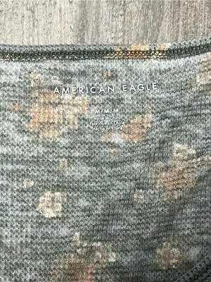 American Eagle Grayish Green Floral Waffle Knit Button-Front Baby Tee, Size M thumbnail 2