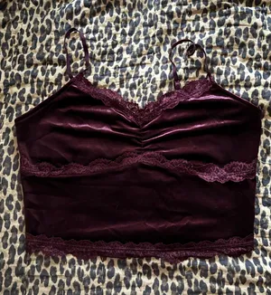 Garage Y2K Velvet Burgundy Lacy Top thumbnail 1