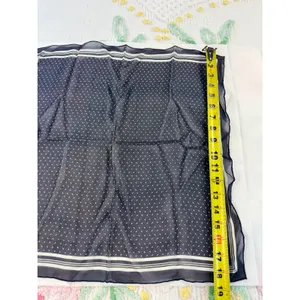 Liz‎ Claiborne vtg Navy Blue Polka Dot Square Scarf Sheer Striped Border 19x19 thumbnail 3