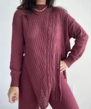 Free People‎ Women's Around The Clock Knit Sweater Pants Set Maroon Size XS H thumbnail 1
