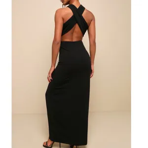 NEW Lulus Head to Cocktail Hour Black Halter Neck Open Back Maxi Dress Small thumbnail 2