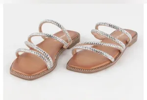 Madden Girl Posh Rhinestone Bling Strappy Slide Sandals Nude Blush Size 8 NWT thumbnail 3