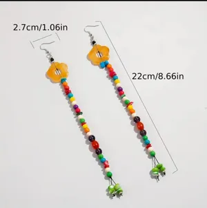 Boho-Chic Acrylic Resin Colorful Beaded Tassel Earrings with‎ Flower Charms thumbnail 11