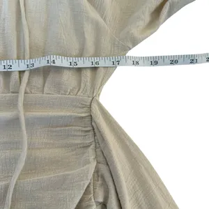 Free People Mini Dress XS Cream Gauzy‎ Boho Peasant Ruched Buttons Neutral NWT thumbnail 11