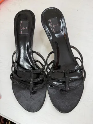 Glint Crystal Accent Strappy Black Heels Sz 9.5 thumbnail 4