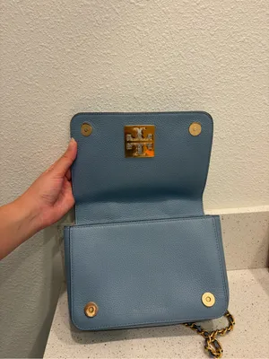 Tory Burch Britten Pebbled Leather Convertible Shoulder Bag Blue Purse EUC thumbnail 5