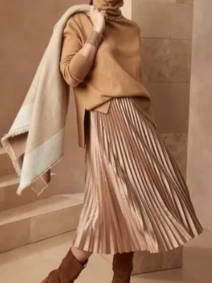 NEW Banana Republic Factory Brown Metallic Pleated Preppy Pull On Midi Skirt S thumbnail 1