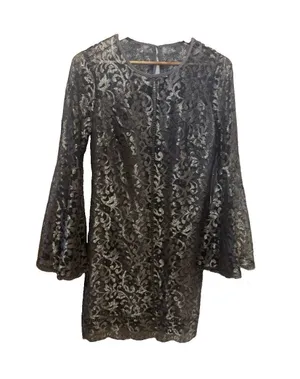 White House Black Market Size 8 Metallic Silver Bell Sleeve Dress thumbnail 1