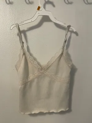 White/Tan Ribbed Top thumbnail 1