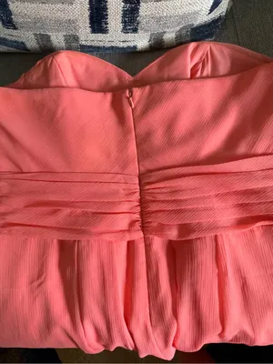 David's Bridal Strapless Coral-Pink Chiffon Dress thumbnail 4