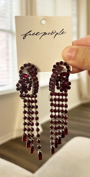 Free‎ People Follow The Rhythm Rhinestone Earrings Ruby Red New thumbnail 1