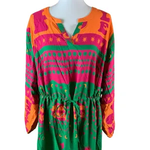 Angel‎ Of Style Boho Maxi Dress Bold Print Long Sleeve US 24 thumbnail 2