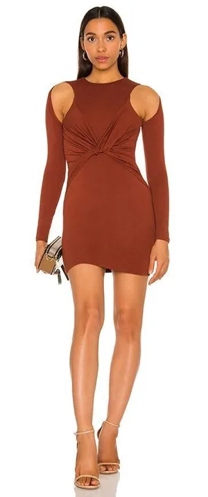 superdown Alexis Cut Out Wrap Mini Dress in Rust Orange Brown thumbnail 1