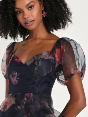 LULU's Floral Sexy Flowy Special Event Prom Wedding Elegant Ruffles Midi Dress thumbnail 2