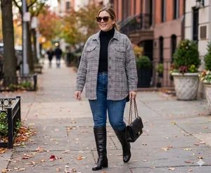 Millenium Plus Size 3X Autumn Essential Black & White Plaid Button thumbnail 5